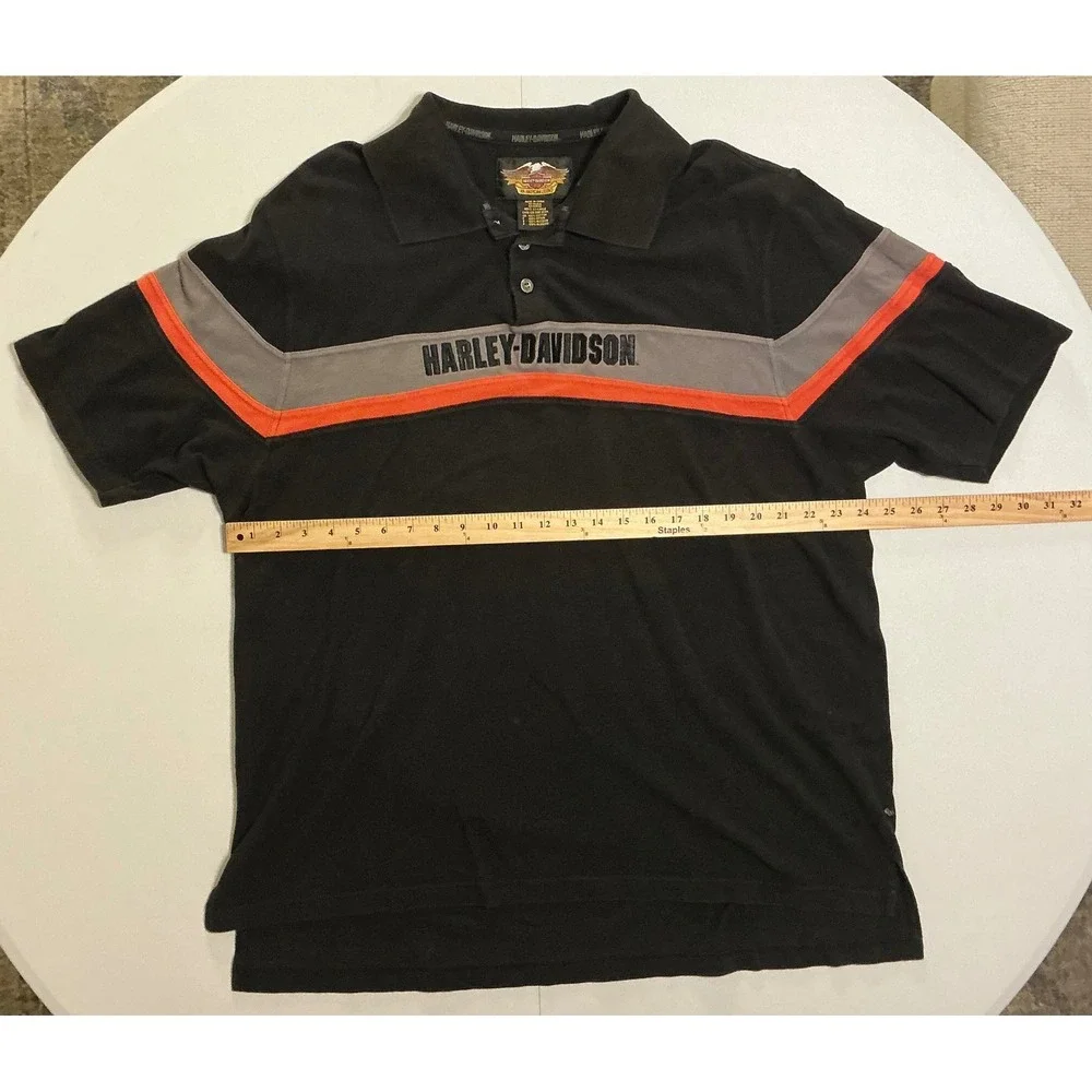 Harley Davidson Polo Shirt Mens XXL‎ Black Orange Gray Colorblock Biker Gorpcore
